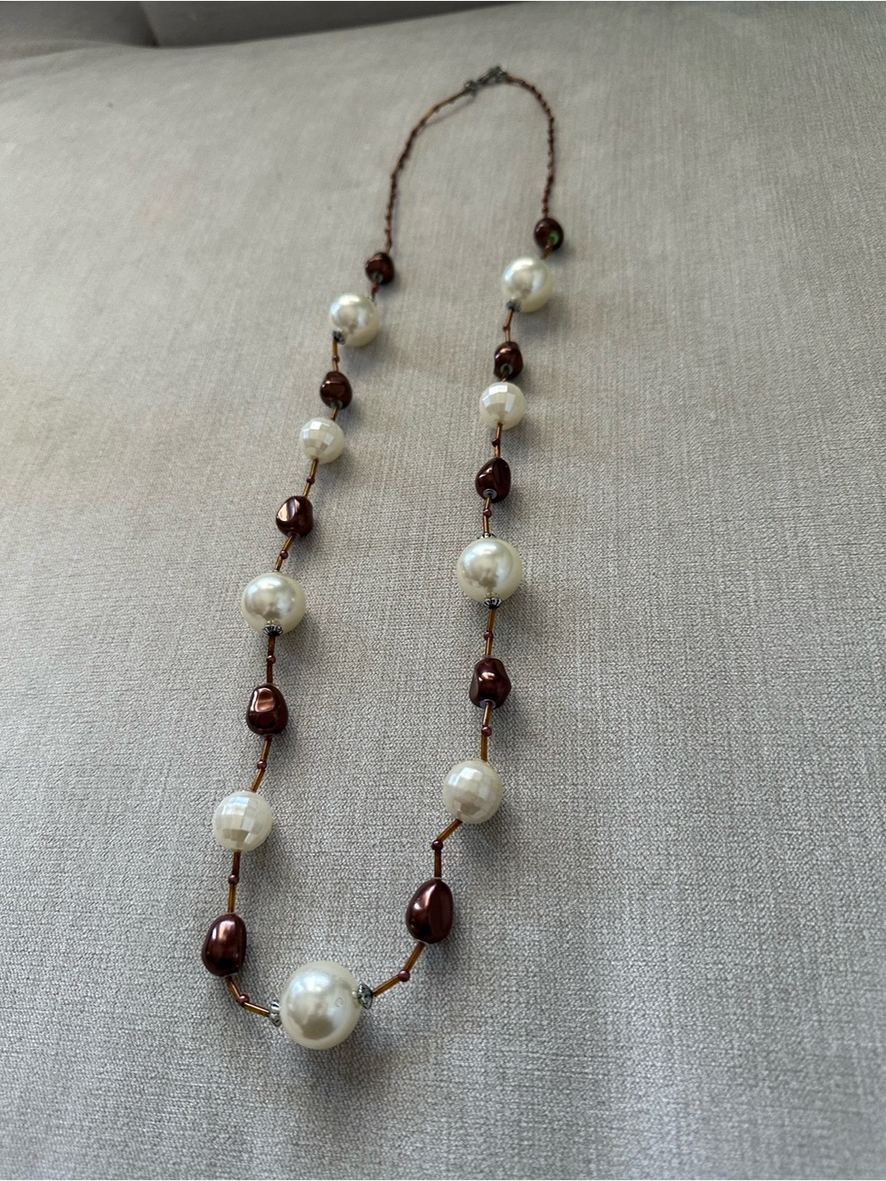Ivory Pearl-Style & Chocolate Brown Beaded Necklace